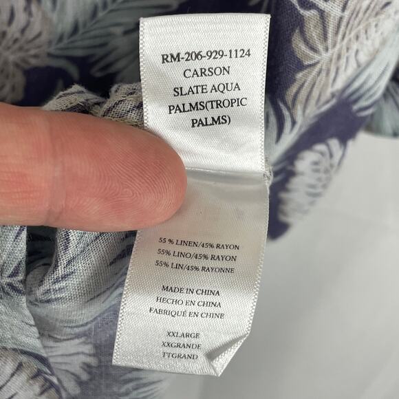 Rails Men's Carson Slate Aqua Tropic Palms Linen Short Sleeve Shirt Size XXL - Picture 7 of 7